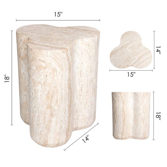 Empire Art Direct 18" Clover Travertine Stone Finish MGO Side Accent Table